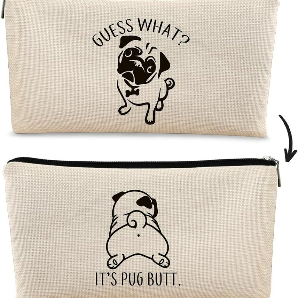 Pug Dog Makeup Bag Canvas Zipper‎ Pouch Zipper Pouch Pug Butt Graphics